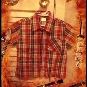 Kidgets Boys Short Sleeve Orange Blue White Button Up Shirt Excellent Size S